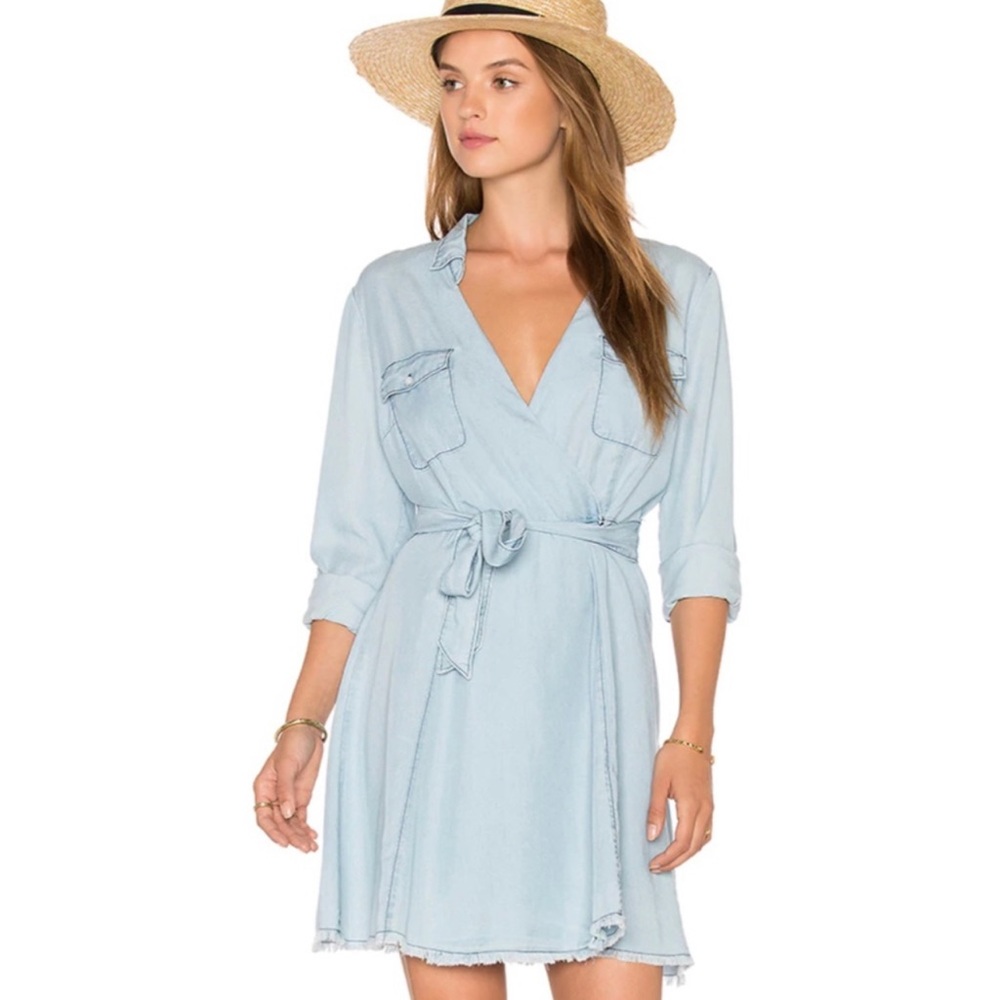 BB Dakota Gennesse Blue Tencel Chambray Wrap Shirt Dress Women's Size 8